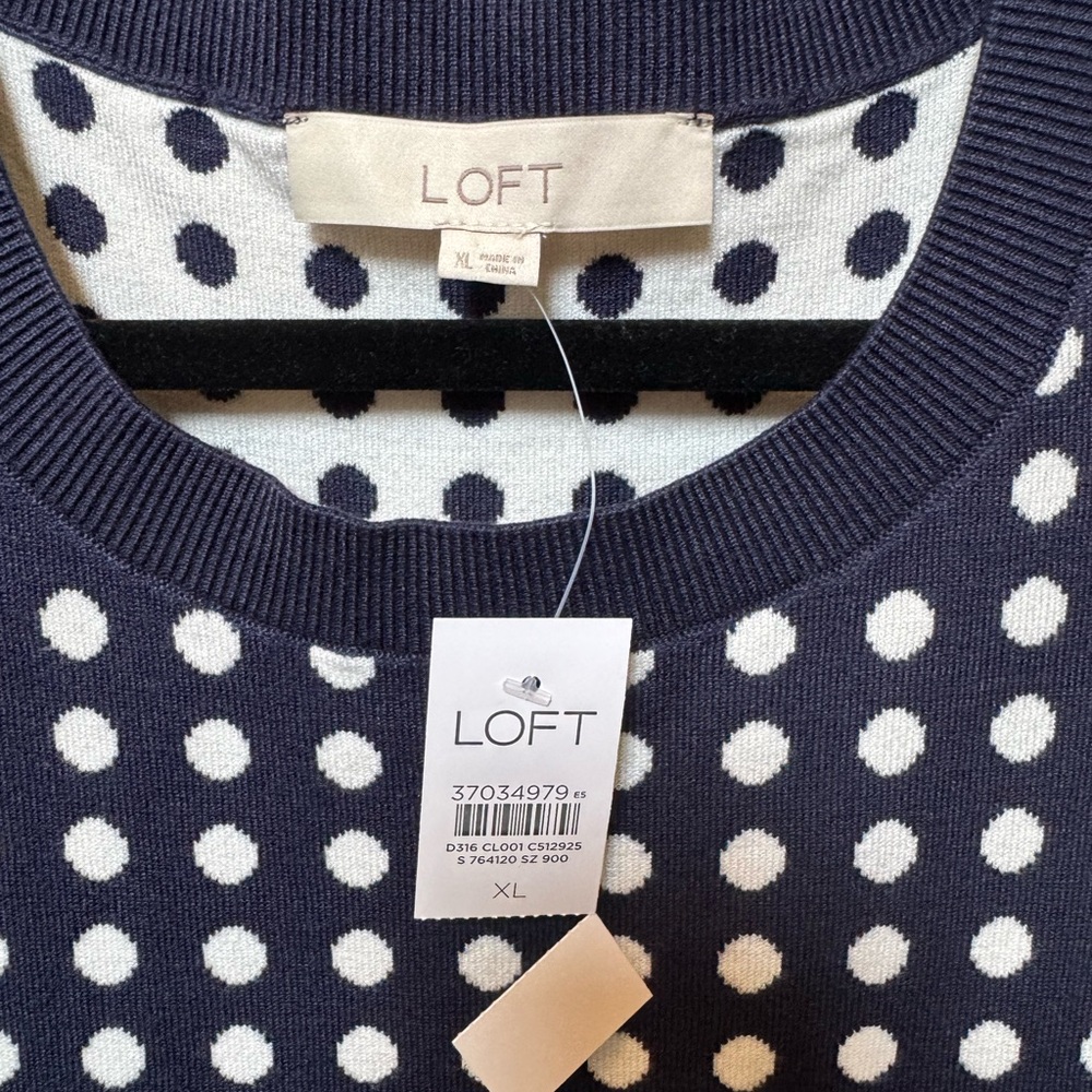 LOFT Navy and White Polka Dot Mini Dress - Picture 5 of 6